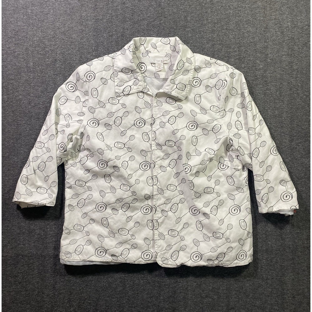 Lucy & Laurel Jacket Womens White Gray Geometric Cotton Open Front Size XXL